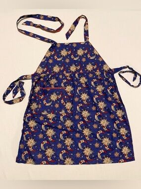Vintage 90s Celestial Moon & Stars Sun Face Apron Whimsigoth Blue Gold